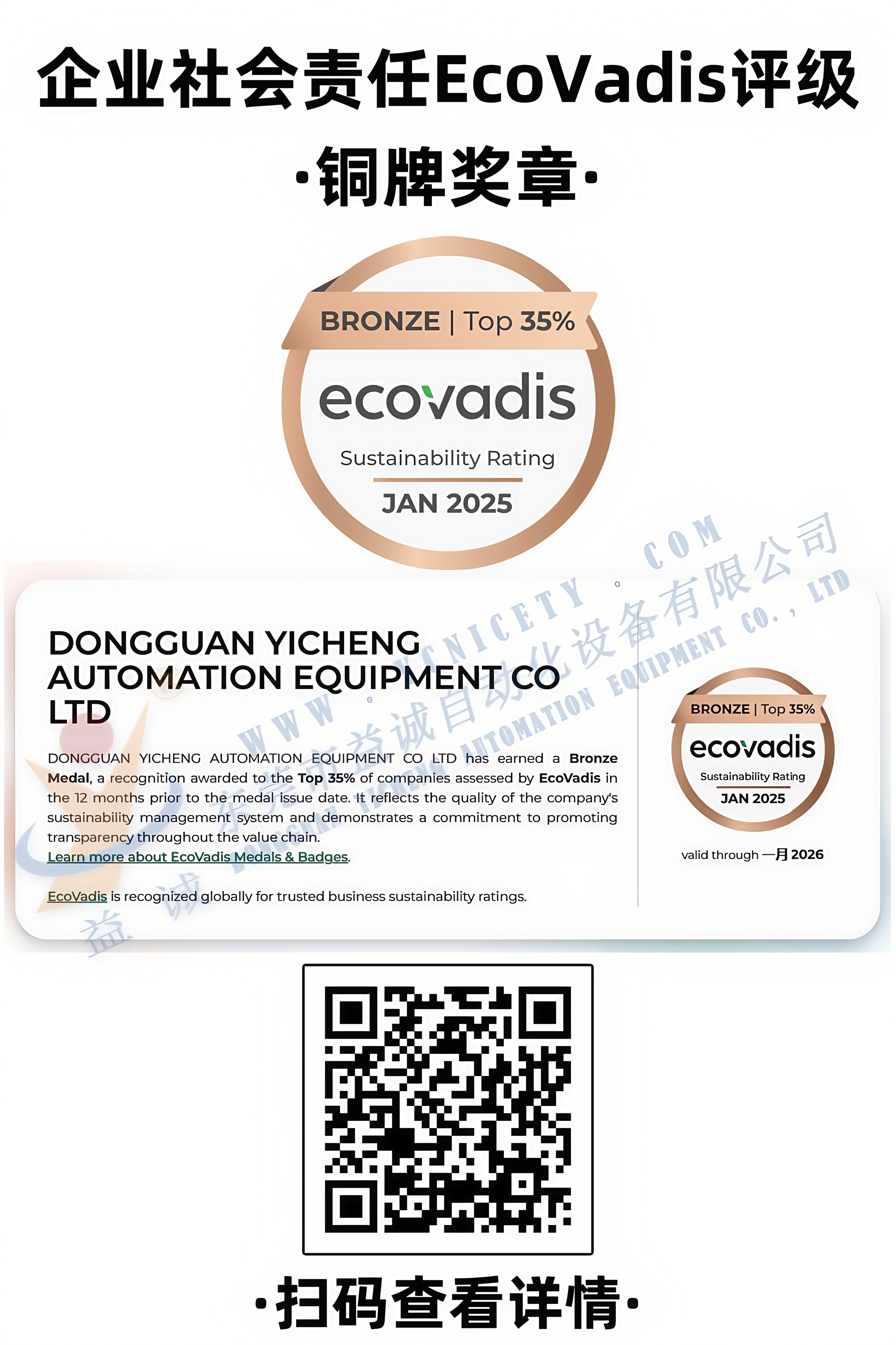 企業社會責任EcoVadis評級銅牌獎章